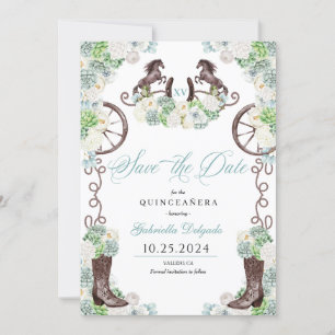 Western Mint Green Cacti Save the Date Quinceañera Einladung