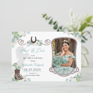 Western Mint Green Quinceañera Save the Date Foto Einladung