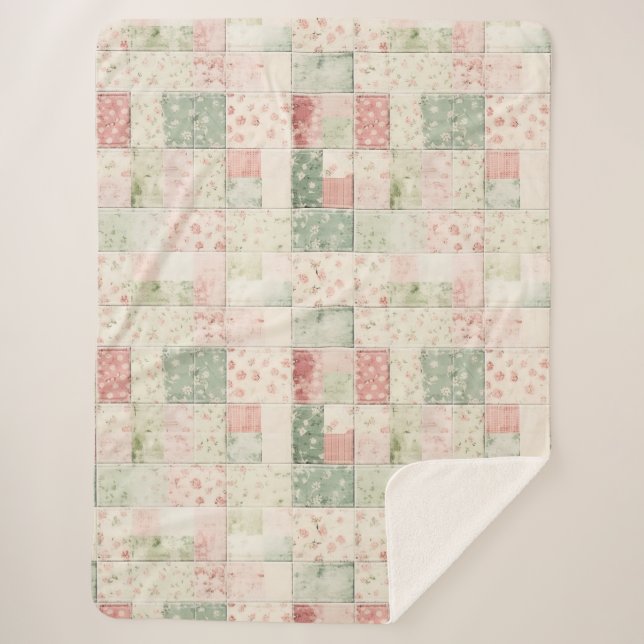 Western Mint Pink Floral Quilt Patterns Sherpadecke (Vorderseite)