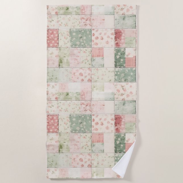 Western Mint Pink Floral Quilt Patterns Strandtuch (Vorderseite)