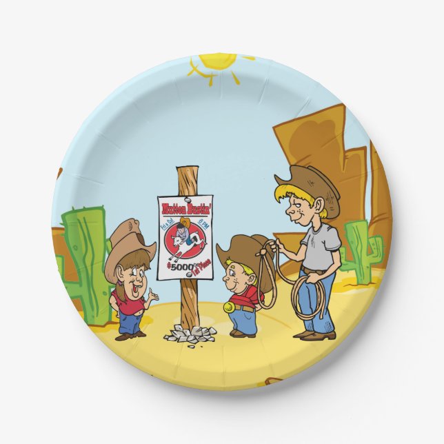 Western Mutton Bustin Cowboy Cowgirl Kids Party Pappteller (Vorderseite)