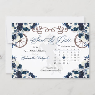 Western Navy Blue Charro Quinceañera Save the Date Einladung