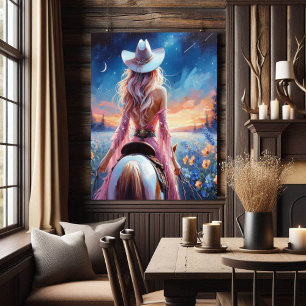 Western Night Cowgirl gemalter Druck