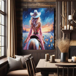 Western Night Cowgirl painted print Poster