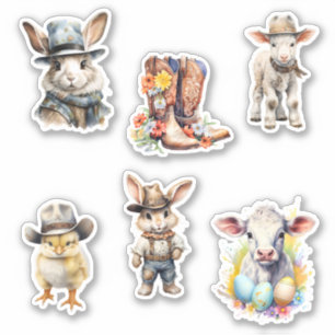 Western Ostercowboy Rustikaler Bunny Aufkleber