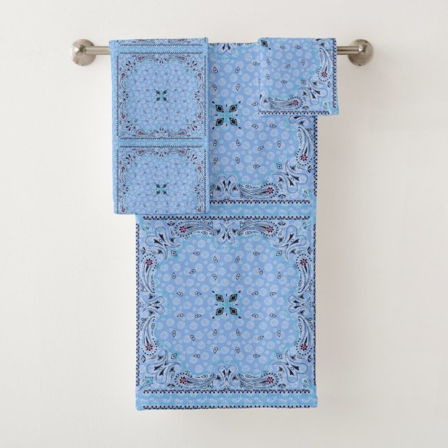Western Paisley Blue Bandana Print Badhandtuch Set (Insitu)