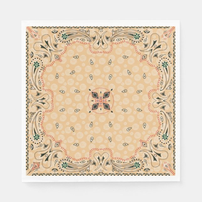 Western Paisley Gold Bandana Print Party Serviette (Vorderseite)