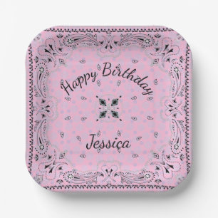 Western Paisley Pink Bandana Print Party Custom 7" Pappteller
