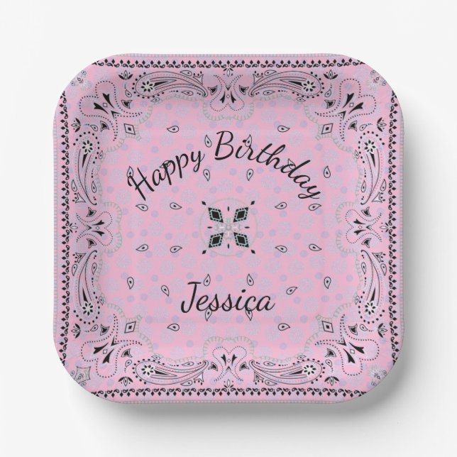 Western Paisley Pink Bandana Print Party Custom 7" Pappteller (Vorderseite)