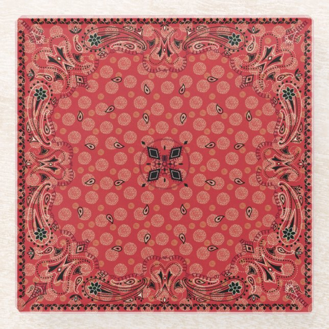 Western Paisley Red Bandana Print Glasuntersetzer (Vorderseite)