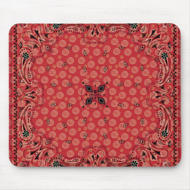 Western Paisley Red Bandana Print Mousepad (Vorne)
