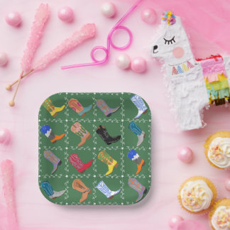 Western Paper Plates Cowgirl Cowboy Boots Colorful Pappteller