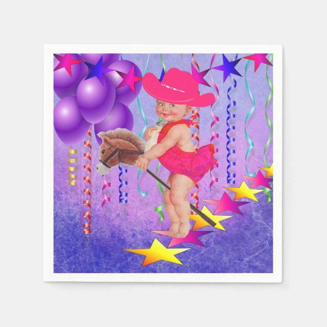 Western Party Baby Cowgirl auf Stick Ross Napkin Serviette (Vorderseite)