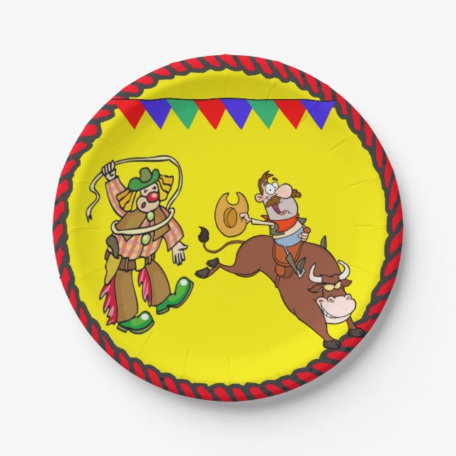 Western Party Bull Rider und Rodeo Clown Pappteller (Vorderseite)