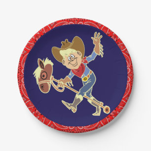Western Party Cowboy auf Stick Pferd Red Bandana Pappteller