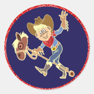 Western-Party Cowboy auf Stick-Sticker Runder Aufkleber