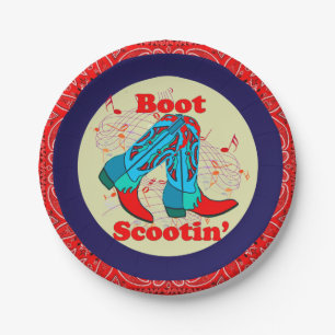 Western Party Cowboy Boot Scootin" Tanz Rot Pappteller