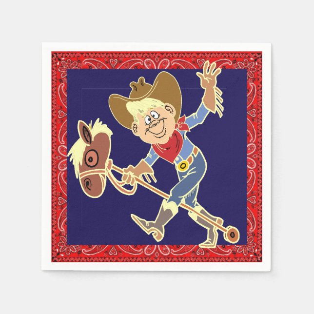 Western Party Cowboy Kind auf Stick Pferd Serviette (Vorderseite)