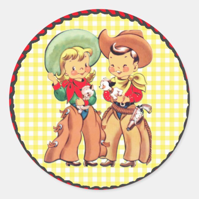 Western Party Cowboy und Cowgirl Kinder Sticker (Vorderseite)