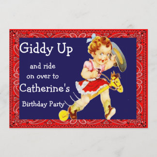Western Party Cowgirl auf Stick Pferd Einladung