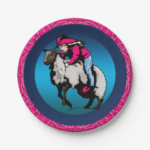 Western-Party-Cowgirl-Hammelfleisch Bustin rosa Pappteller