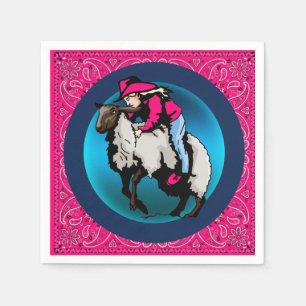 Western Party Cowgirl Mutton Bustin' Pink Bandana Serviette