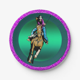 Western Party Cowgirl Reiten Pferd Lila Bandana Pappteller