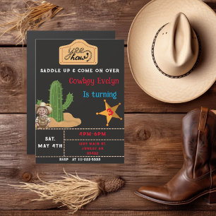 Western Party Geburtstag Cowgirl Kaktus Magneteinladung