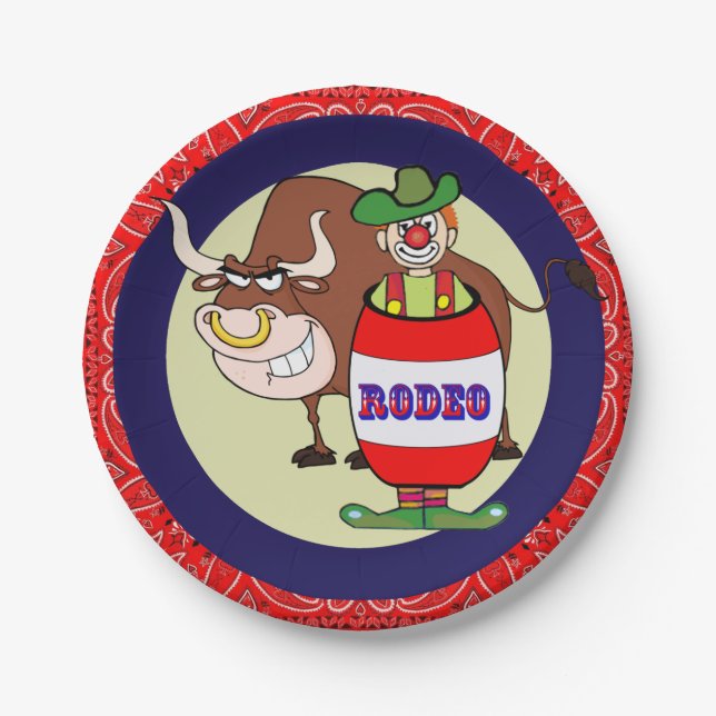 Western Party Kleine Rodeo Clown und Bull Pappteller (Vorderseite)