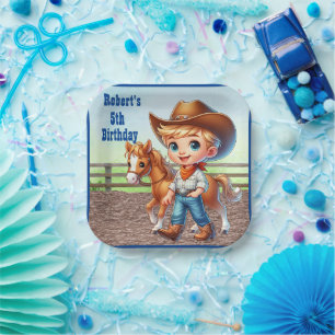 Western Party Kleiner Cowboy mit Pferdemassage Pappteller