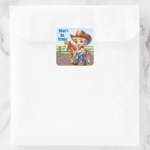 Western Party Kleiner Cowboy mit Pferdemassage Quadratischer Aufkleber