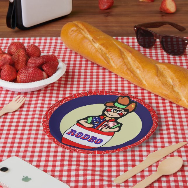 Western Party Kleiner Rodeo Clown in Barrel Pappteller (Picknick)