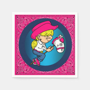 Western Party Kleines Cowgirl auf Stick Pferd 2 Serviette
