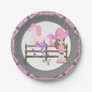 Western Party Kleines Cowgirl Pferd und Sattel Pappteller