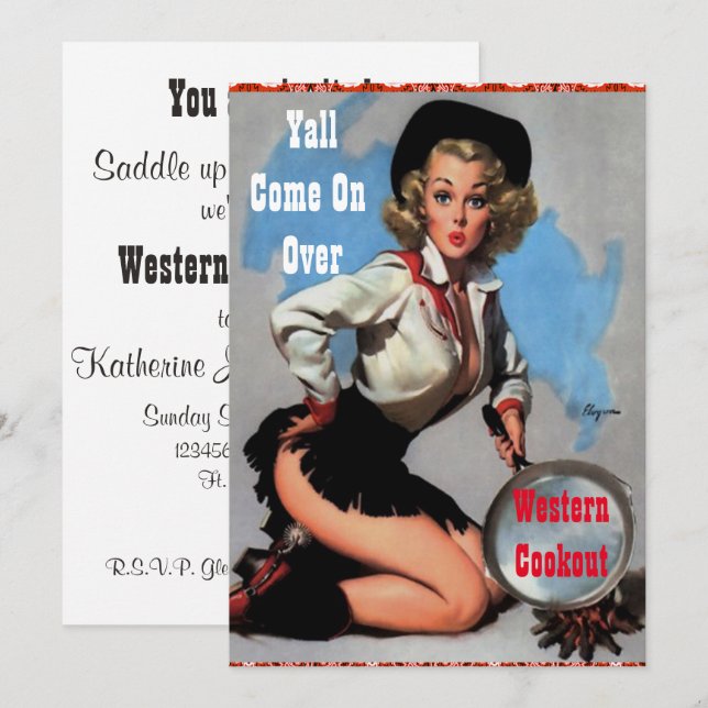 Western Party Kochabend Einladung (Vorne/Hinten)