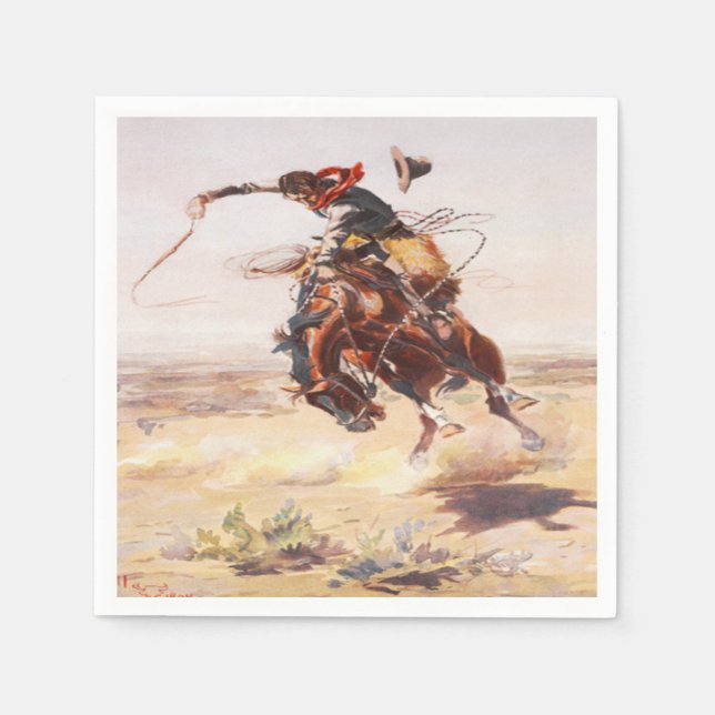 Western Party Napkins Cowboy Riding Bucking Horse Serviette (Vorderseite)