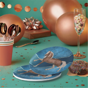 Western Party Pferd auf blauem Hintergrund Pappteller