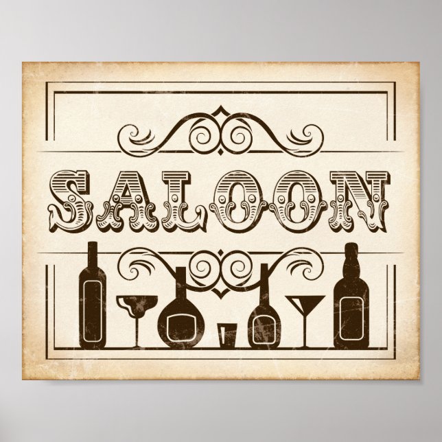 Western Party Print SALOON Sign Poster (Vorne)