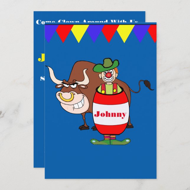 Western Party Rodeo Clown mit Bull personalize Einladung (Vorne/Hinten)