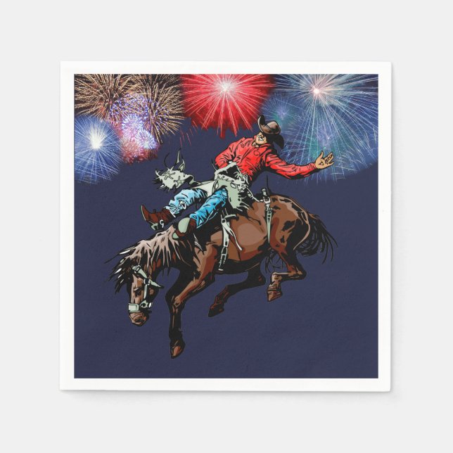 Western Party Rodeo Cowboy Bronc Rider Napkins Serviette (Vorderseite)