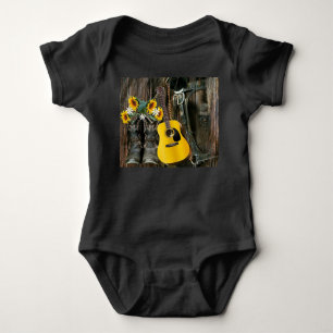 Western-Pferd-Cowboy-Stiefel Gitarre Sonnenblumen Baby Strampler