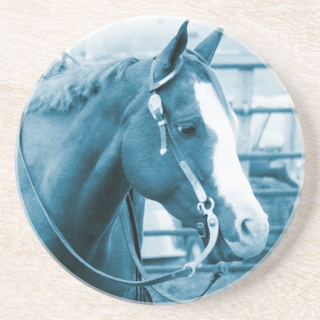 Western Pferd in Blautönen Getränkeuntersetzer (Vorne)