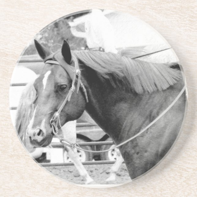 Western Pferd in Schwarz und Weiß Untersetzer (Vorne)