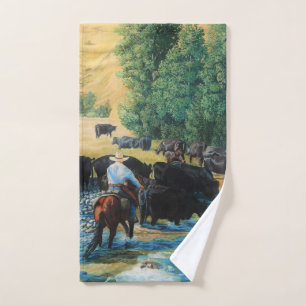 Western-Pferd/Schwarzer Angus-Rinderbestand/Cowboy Handtuch
