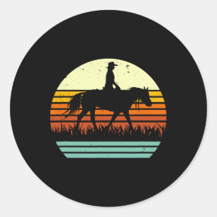 Western Pferd und Reiter Retro Sun Stil Runder Aufkleber