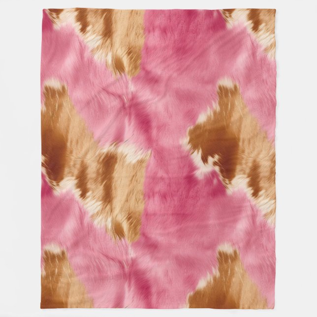 Western Pink Brown Cream Cowgirl Cowhide Fleecedecke (Vorderseite)