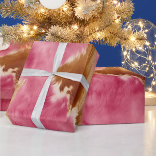 Western Pink Brown Cream Cowgirl Cowhide Geschenkpapier