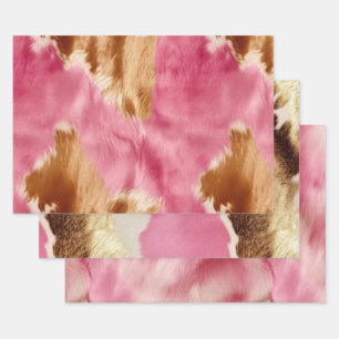 Western Pink Brown Cream Cowgirl Cowhide Geschenkpapier Set