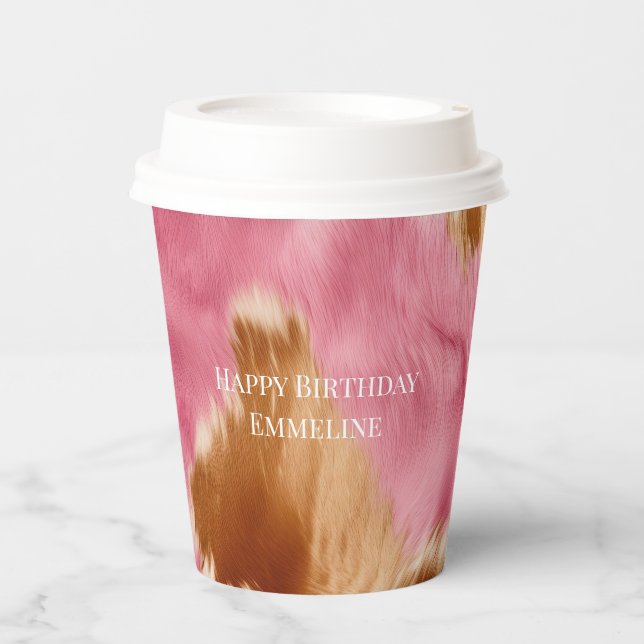 Western Pink Brown Cream Cowgirl Cowhide Pappbecher (Vorderseite)