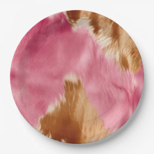 Western Pink Brown Cream Cowgirl Cowhide Pappteller